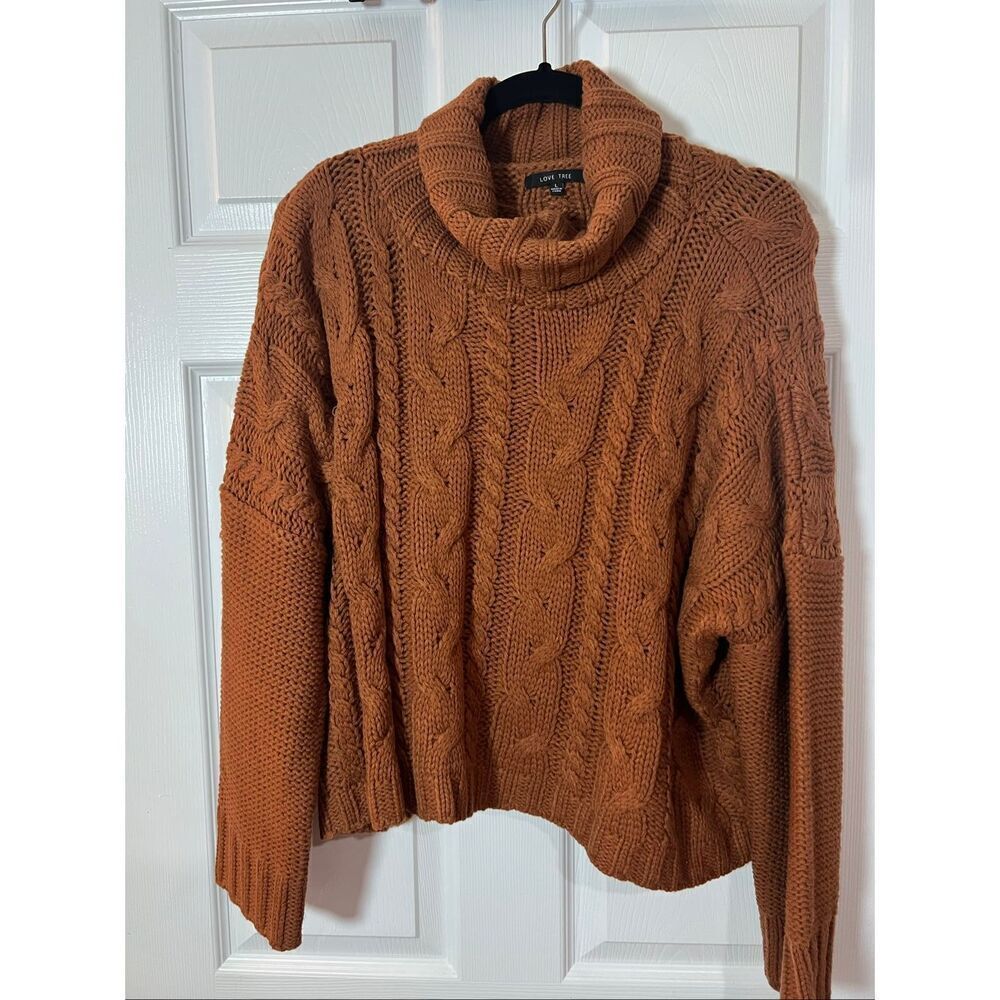 Love Tree Cable Knit Turtleneck Sweater | Chunky Knit | Size L